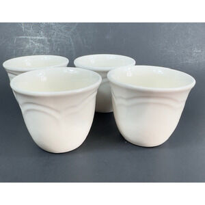 Pfaltzgraff Gazebo White 4 Custard Cups White, Scalloped, 1980s Stoneware VTG
